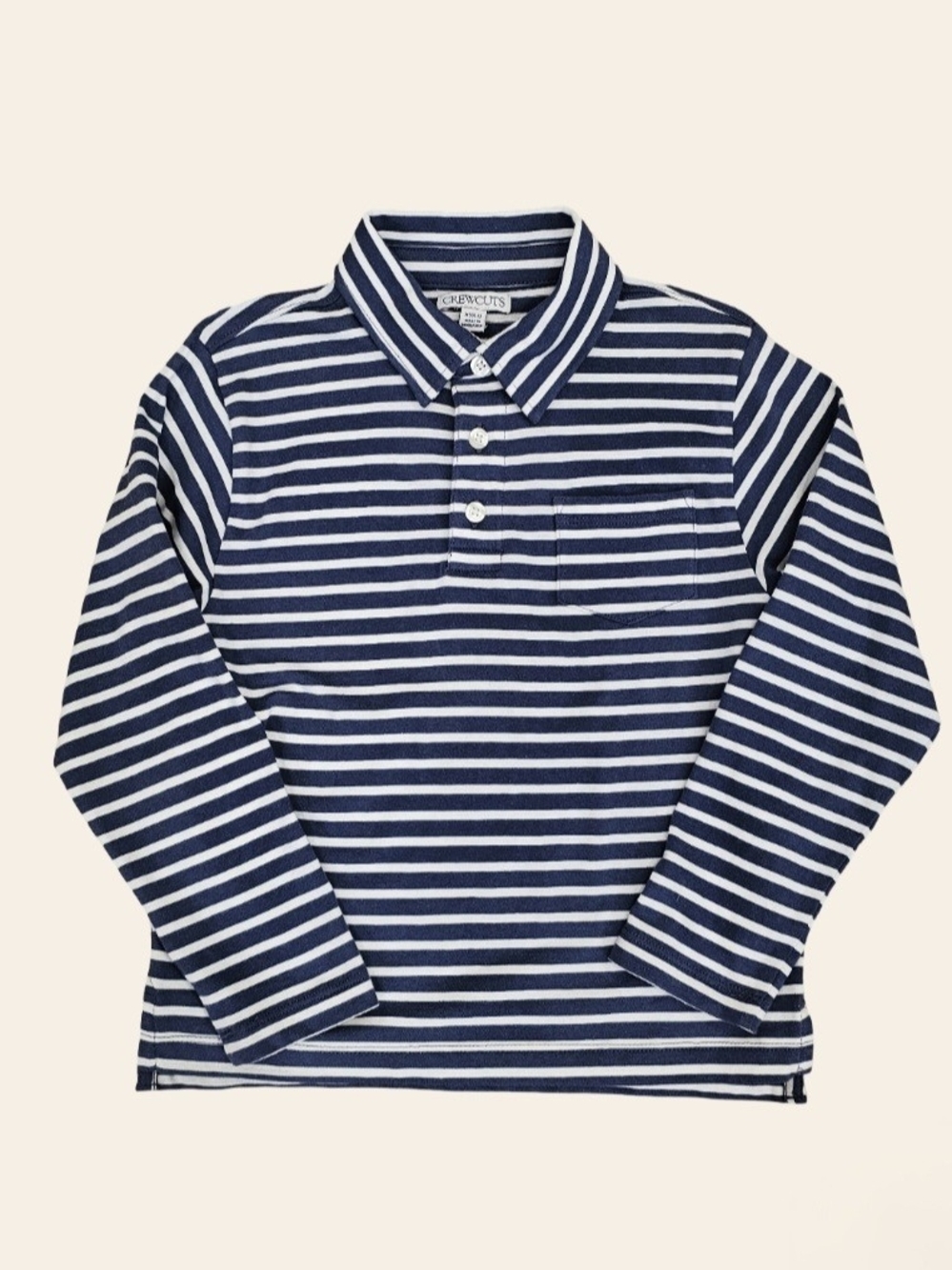 Crewcuts J.Crew Striped Long Sleeve Pocket Polo Shirt Size XS 4-5 EUC